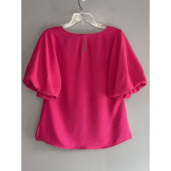 Amanda Uprichard Top Hot Pink Puff Sleeve V Neck Blouse Preppy Barbie Office XS - Picture 4 of 14